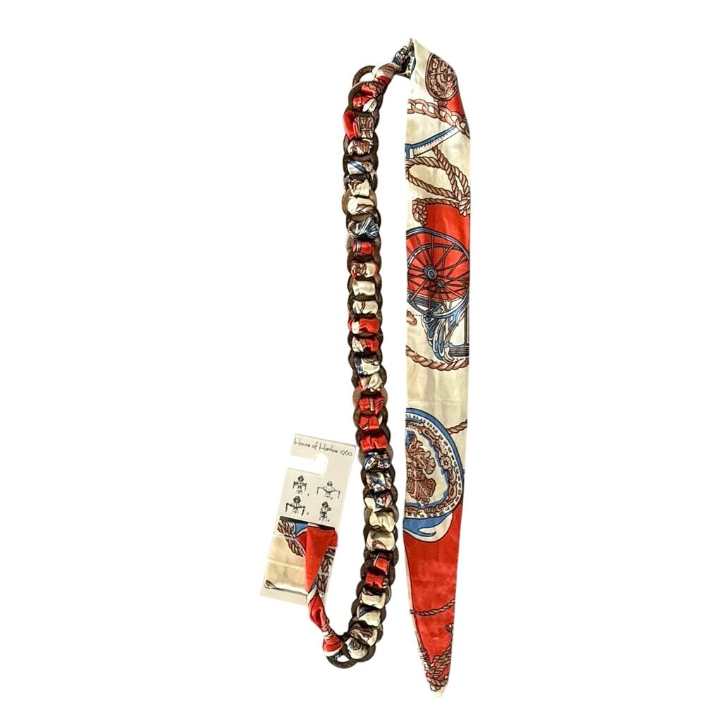New House of Harlow 1960 Silk Belt with Wooden Rings Boho Sophisticated Nautical